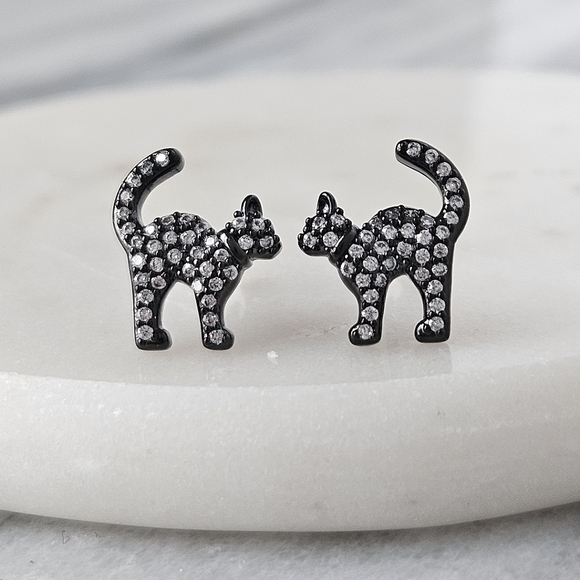 Black Cat Stud Earrings - Picture 3 of 8